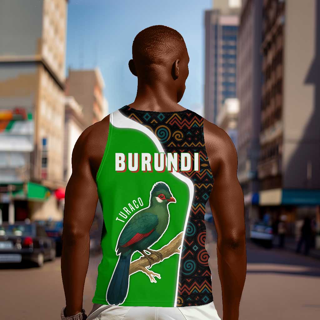 Burundi Turaco Men Tank Top with National Bird and Flag Pattern