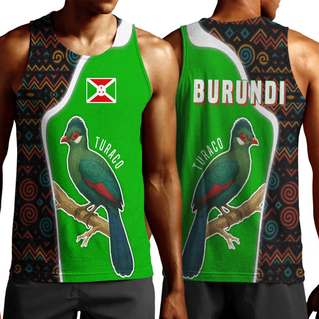 Burundi Turaco Men Tank Top with National Bird and Flag Pattern