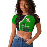 Burundi Turaco Raglan Cropped T shirt with National Bird and Flag Pattern