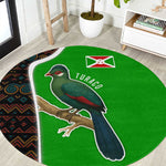 Burundi Turaco Round Carpet with National Bird and Flag Pattern