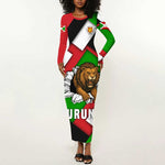 Burundi Roaring Lion Long Sleeve Bodycon Dress with National Flag Colors