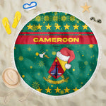 Cameroon Christmas Beach Blanket Coat of Arms Santa Hat and Stars Motif - African Pride