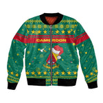 Cameroon Christmas Bomber Jacket Coat of Arms Santa Hat and Stars Motif - African Pride