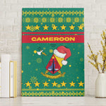 Cameroon Christmas Canvas Wall Art Coat of Arms Santa Hat and Stars Motif - African Pride
