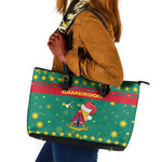Cameroon Christmas Leather Tote Bag Coat of Arms Santa Hat and Stars Motif - African Pride