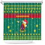 Cameroon Christmas Shower Curtain Coat of Arms Santa Hat and Stars Motif - African Pride