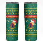 Cameroon Christmas Skinny Tumbler Coat of Arms Santa Hat and Stars Motif - African Pride