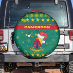 Cameroon Christmas Spare Tire Cover Coat of Arms Santa Hat and Stars Motif - African Pride