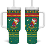Cameroon Christmas Tumbler With Handle Coat of Arms Santa Hat and Stars Motif - African Pride