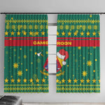 Cameroon Christmas Window Curtain Coat of Arms Santa Hat and Stars Motif - African Pride