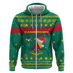 Cameroon Christmas Zip Hoodie Coat of Arms Santa Hat and Stars Motif - African Pride