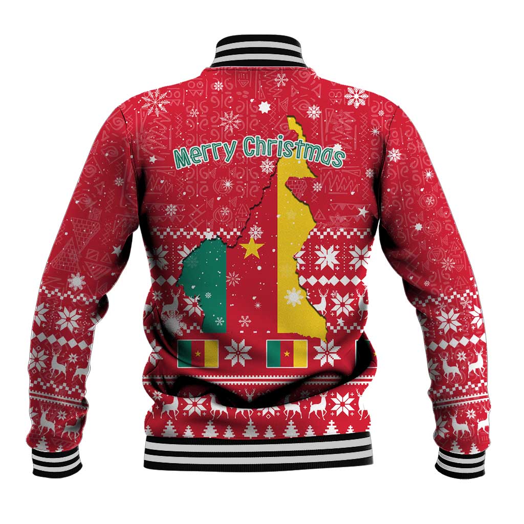 Cameroon Christmas Baseball Jacket Snowflake Pattern Traditional Santa and Map Motif - African Pride
