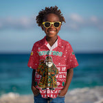 Cameroon Christmas Kid Hawaiian Shirt Snowflake Pattern Traditional Santa and Map Motif - African Pride