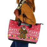 Cameroon Christmas Leather Tote Bag Snowflake Pattern Traditional Santa and Map Motif - African Pride