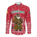 Cameroon Christmas Long Sleeve Button Shirt Snowflake Pattern Traditional Santa and Map Motif - African Pride