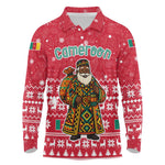 Cameroon Christmas Long Sleeve Polo Shirt Snowflake Pattern Traditional Santa and Map Motif - African Pride