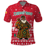 Cameroon Christmas Polo Shirt Snowflake Pattern Traditional Santa and Map Motif - African Pride