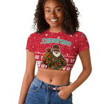 Cameroon Christmas Raglan Cropped T shirt Snowflake Pattern Traditional Santa and Map Motif - African Pride