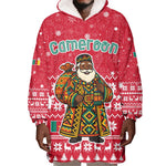 Cameroon Christmas Wearable Blanket Hoodie Snowflake Pattern Traditional Santa and Map Motif - African Pride