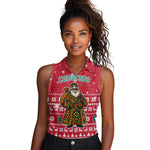 Cameroon Christmas Women Sleeveless Polo Shirt Snowflake Pattern Traditional Santa and Map Motif - African Pride