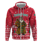 Cameroon Christmas Zip Hoodie Snowflake Pattern Traditional Santa and Map Motif - African Pride