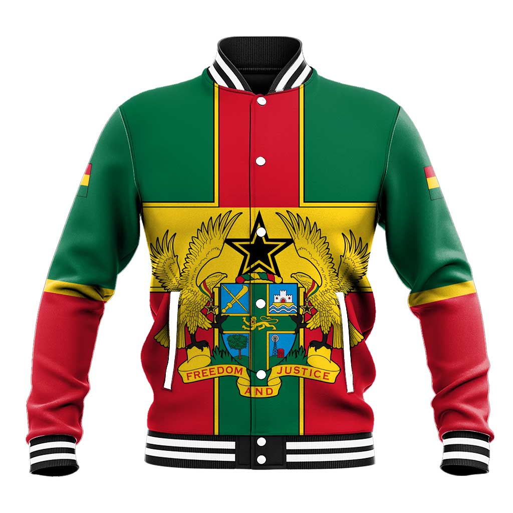 African Ghana Baseball Jacket Flag with Coat of Arms Simple Design