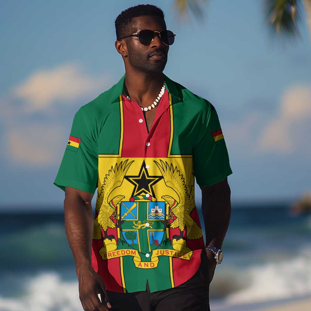 African Ghana Hawaiian Shirt Flag with Coat of Arms Simple Design