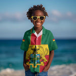 African Ghana Kid Hawaiian Shirt Flag with Coat of Arms Simple Design