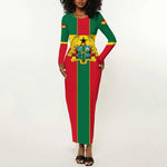 African Ghana Long Sleeve Bodycon Dress Flag with Coat of Arms Simple Design