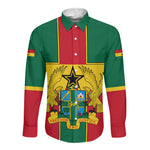 African Ghana Long Sleeve Button Shirt Flag with Coat of Arms Simple Design