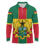 African Ghana Long Sleeve Polo Shirt Flag with Coat of Arms Simple Design