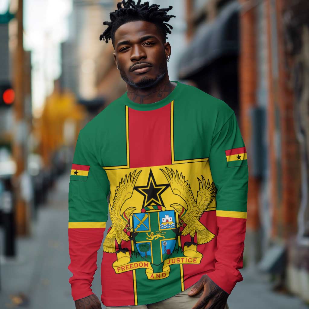 African Ghana Long Sleeve Shirt Flag with Coat of Arms Simple Design