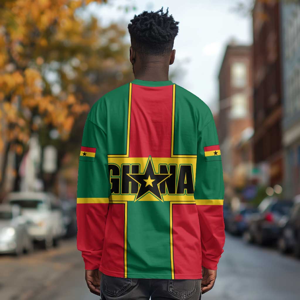 African Ghana Long Sleeve Shirt Flag with Coat of Arms Simple Design