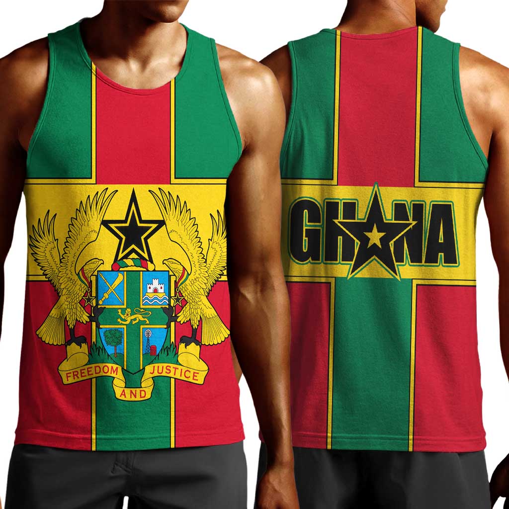 African Ghana Men Tank Top Flag with Coat of Arms Simple Design