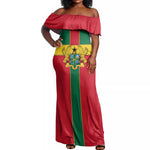African Ghana Off Shoulder Maxi Dress Flag with Coat of Arms Simple Design