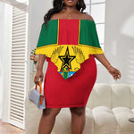 African Ghana Off Shoulder Short Dress Flag with Coat of Arms Simple Design