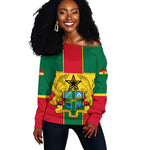 African Ghana Off Shoulder Sweater Flag with Coat of Arms Simple Design