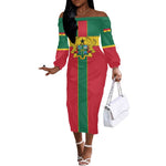 African Ghana Off The Shoulder Long Sleeve Dress Flag with Coat of Arms Simple Design