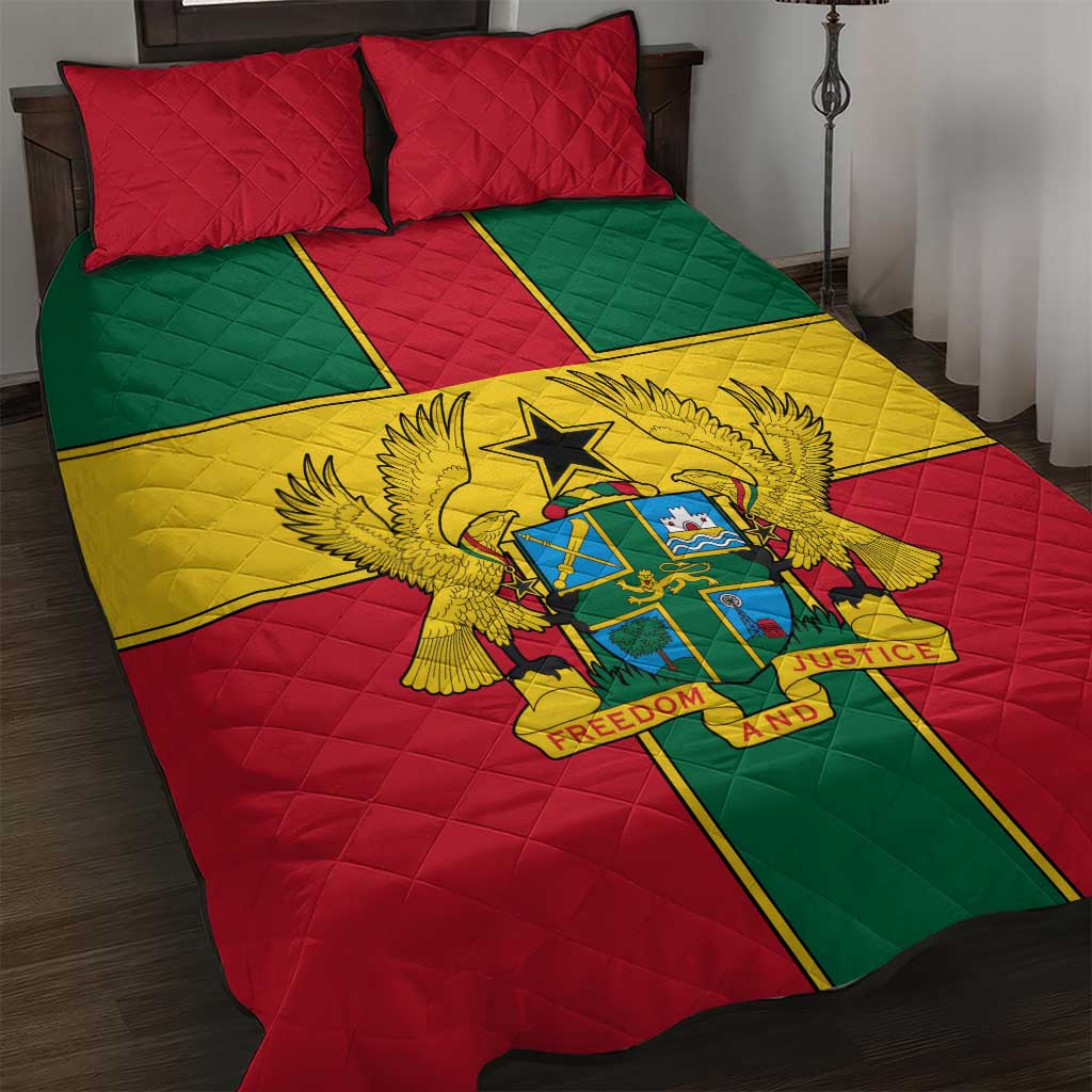 African Ghana Quilt Bed Set Flag with Coat of Arms Simple Design