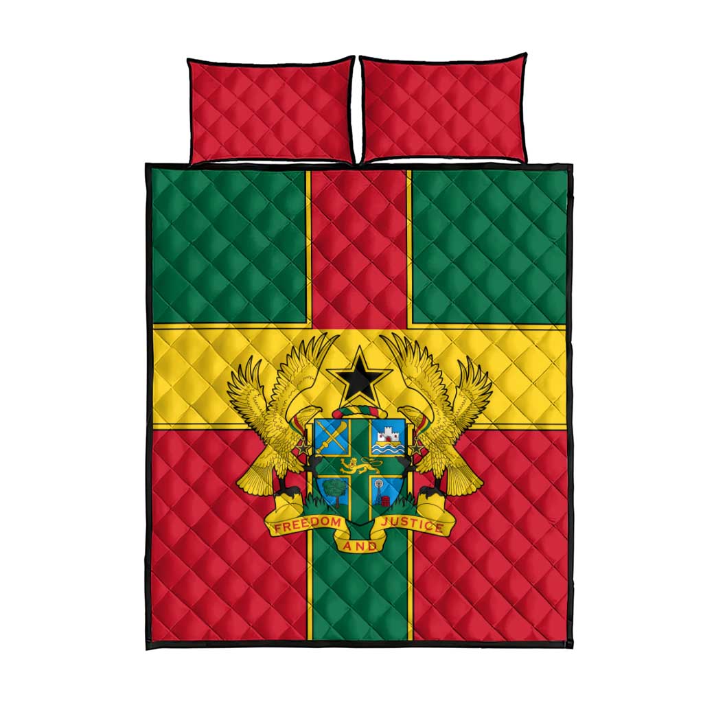 African Ghana Quilt Bed Set Flag with Coat of Arms Simple Design