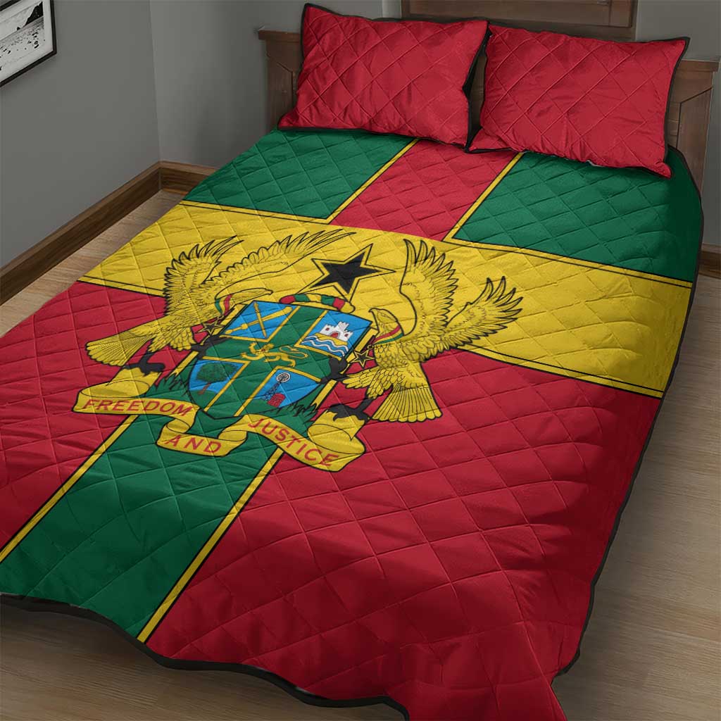 African Ghana Quilt Bed Set Flag with Coat of Arms Simple Design