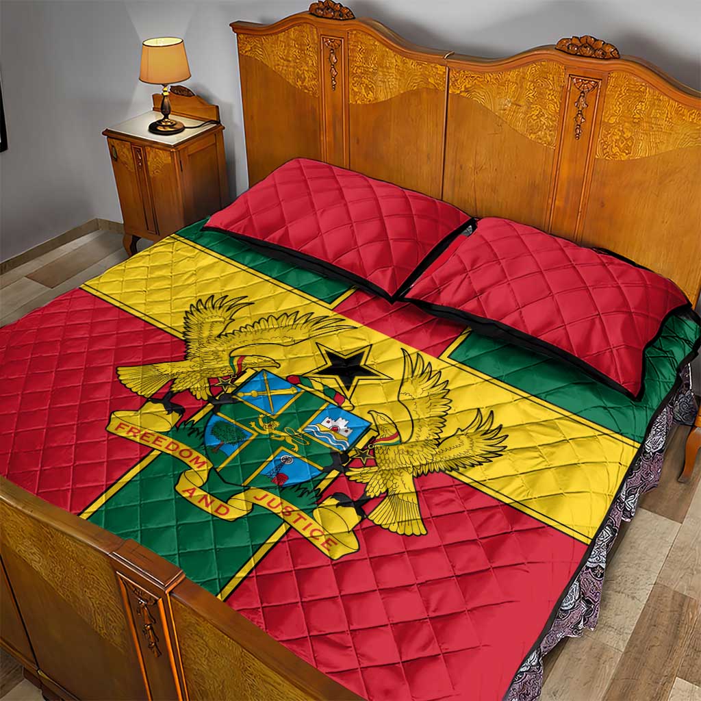 African Ghana Quilt Bed Set Flag with Coat of Arms Simple Design