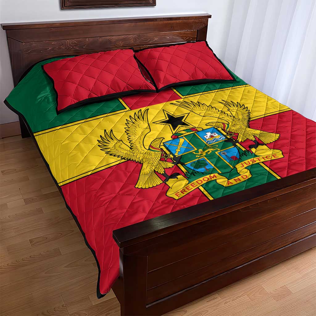 African Ghana Quilt Bed Set Flag with Coat of Arms Simple Design