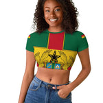 African Ghana Raglan Cropped T shirt Flag with Coat of Arms Simple Design