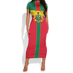 African Ghana Short Sleeve Bodycon Dress Flag with Coat of Arms Simple Design