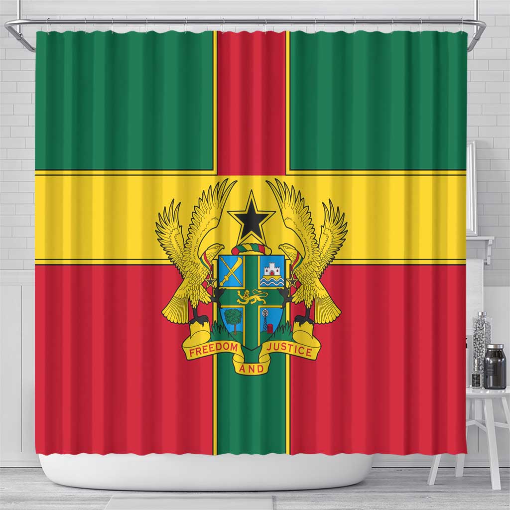African Ghana Shower Curtain Flag with Coat of Arms Simple Design
