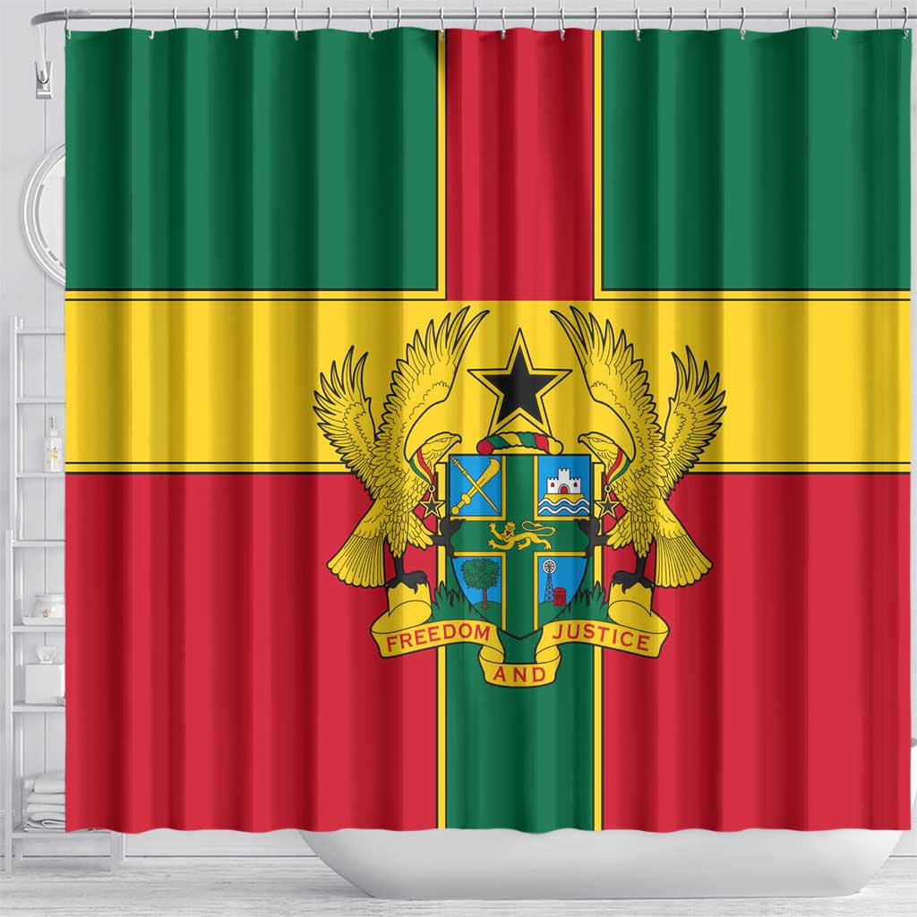 African Ghana Shower Curtain Flag with Coat of Arms Simple Design