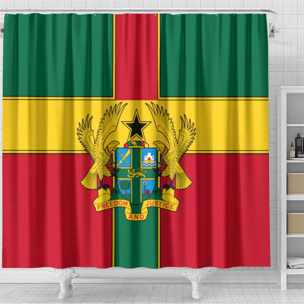 African Ghana Shower Curtain Flag with Coat of Arms Simple Design