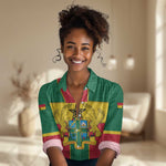 African Ghana Women Casual Shirt Flag with Coat of Arms Simple Design