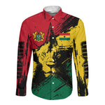 Afro Ghana Lion Long Sleeve Button Shirt Star Grunge Style